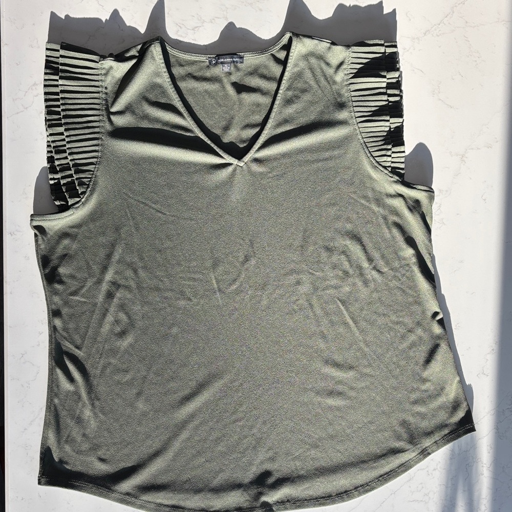 Adrianna Papell - Women's Olive Green V-Neck Top - Size XL